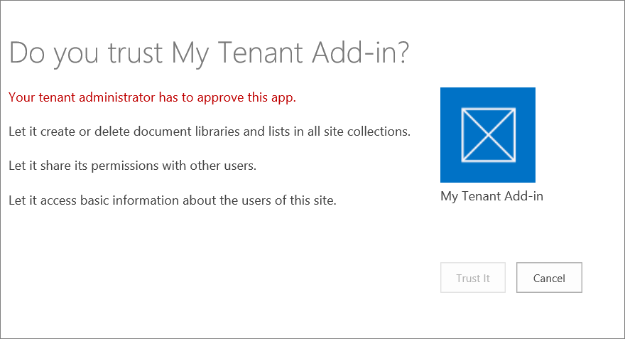 Do you trust My Tenant Add-in dialog