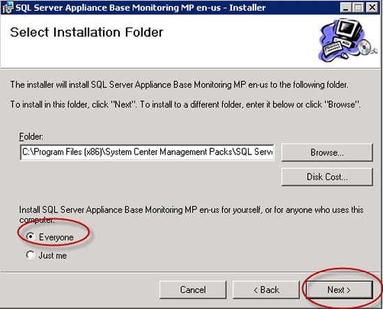 A screenshot of where to select Installation Folder.