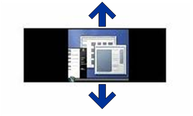 Diagram showing aspect-ratio-preserving stretched scaling with black bands on either side or above and below the desktop.