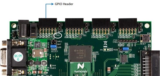 gpio Picture of the header on the MITT board.