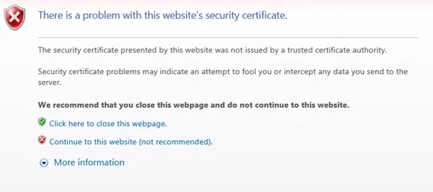 Website security certificate warning