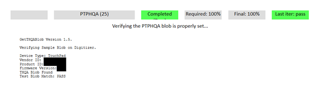screenshot from the ptphqa test for a windows precision touchpad device, showing a passing result.